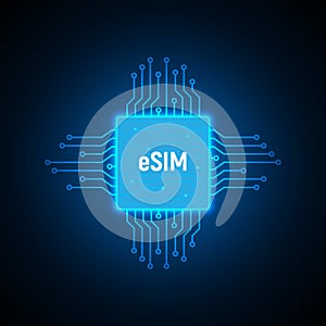 Esim chip card concept icon. Embedded sim card cellular mobile technology smart concept