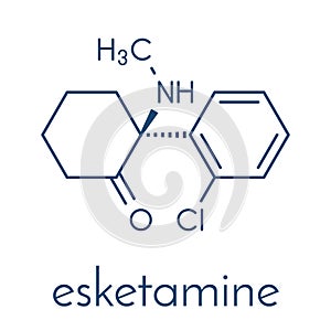 Esketamine antidepressant and anesthetic drug molecule. Skeletal formula. photo