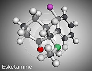 Esketamine molecule. It is the S-enantiomer of ketamine, with analgesic, anesthetic and antidepressant activities.. Molecular