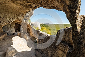 Eski-Kermen is an ancient cave town in Crimea. View inside cave