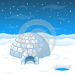 Eskimo cold house from ice blocks in Antarctica vector illustration