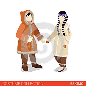 Eskimo couple flat 3d isometric costume collection photo