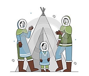 Eskimo family near igloo vector simple
