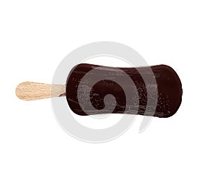 Eskimo ice cream covered with chocolate on wooden stick isolated on white background