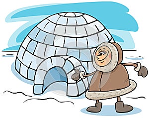 Eskimo with igloo cartoon illustration photo