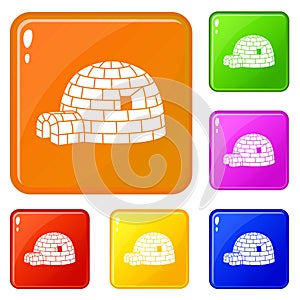 Eskimo igloo icons set vector color