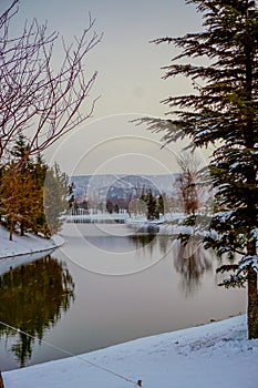 Eskisehir porsuk river in snowy winter