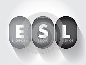 ESL - English as a Second Language acronym, text concept for presentations and reports