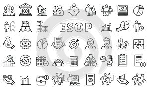 ESOP icon set in line design. Employee, Ownership, Stock, Plan, icon, Business, Investment, vector illustrations