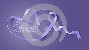 Esophageal Cancer Awareness Calligraphy Poster Design. Realistic Periwinkle Ribbon. April is Cancer Awareness Month. Vector