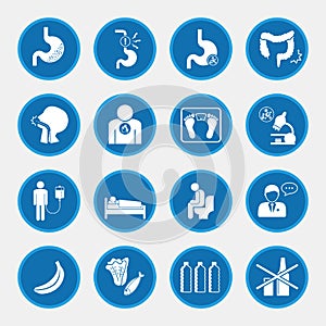 Esophageal cancer icons blue button