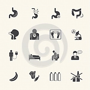 Esophageal cancer and stomach pain. Vector icons set photo