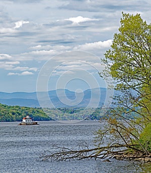 Esopus Meadows Lighthouse on Hudson River and Catskills in Spring photo