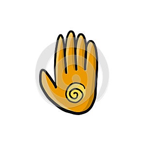Esoteric icon hand with spiral. Isolated on white photo