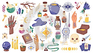 Esoteric, magic hands with witchcraft elements