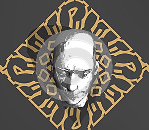 Esoteric mystical symbol with 3d head model