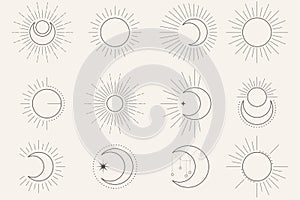 Esoterico un mistico simboli da un mese un il sole celeste un occulto lui canta astrologia elementi 