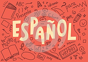 Espanol. Translation `Spanish`. Language hand drawn doodles and lettering. photo