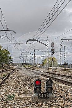 Espeluy railway platform and train tracks, Spain