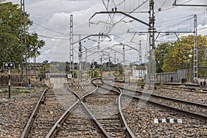 Espeluy railway platform and train tracks, Spain