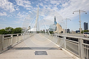 Esplanade Riel bridge with a cloudy blue sky in the background, Winnipeg, Manitoba, Canada photo