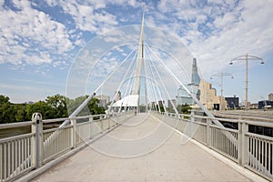 Esplanade Riel bridge with a cloudy blue sky in the background, Winnipeg, Manitoba, Canada photo
