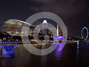 The Esplanade and Singapore flyer at night