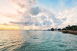 Esplande sunrise view with orange cloud and blue sky