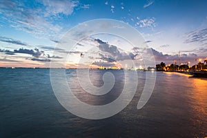 Esplande sunrise view with orange cloud and blue sky