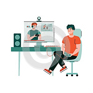 Esport game online competition with gamers cartoon vector illustration isolated.