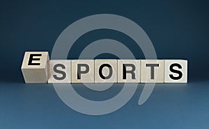 Esports or Sports. Cubes form the words Esports or Sports