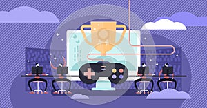 Esports vector illustration. Flat tiny virtual computer game person concept photo