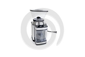 Espresso bean coffee grinder. brand new and clean, front view over white