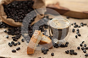 Espresso, Biscotti and Coffee Beans photo