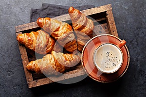 Espresso coffee and croissants for breakfast