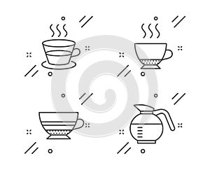 Espresso, Coffee cup and Mocha icons set. Coffeepot sign. Hot drink, Tea mug, Coffee cup. Food and drink set. Vector