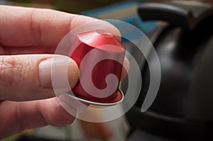 Espresso coffee dose in hand