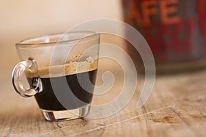 espresso coffee in glass cup