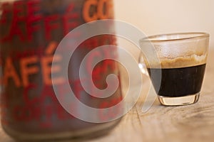 espresso coffee in glass cup