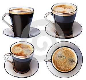 Espresso coffee in a glass dish, isolate on a white background,