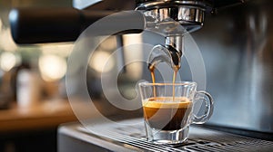 Espresso coffee machine brewing