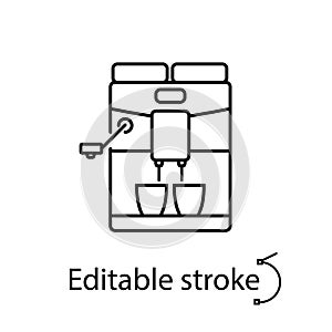 Espresso coffee machine outline icon. Customizable linear contour symbol. Editable stroke. Isolated vector illustration