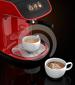 Espresso coffee machine with touch screen which could control by smart phone. 3DCG Rendering with clipping path.