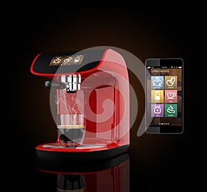 Espresso coffee machine with touch screen which could control by smart phone. 3DCG Rendering with clipping path.