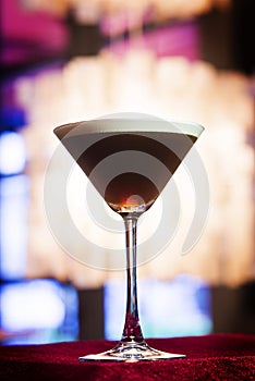 Espresso coffee Martini cocktail in trendy bar