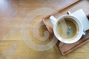 Espresso coffee in white cup with copy space