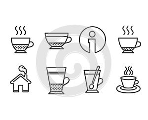 Espresso, Dry cappuccino and Doppio icons. Double latte, Tea mug and Tea cup signs.
