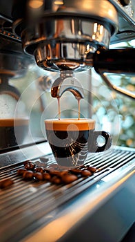 Espresso elegance Little cup stands in the steel coffee machine