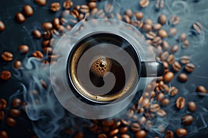 Espresso Excellence: A Top-Down View of Mug with Coffee Beans