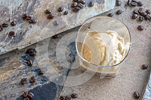 Espresso with ice cream or another name called Affogato for enthusiasts, the intensity of coffee with Sweet`s ice cream